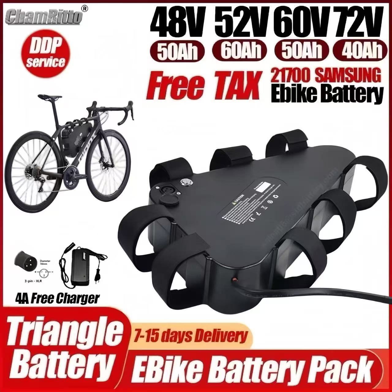 72V 50Ah 21700 Lithium Battery - 36V 48V 52V 60V 72V Elektrische