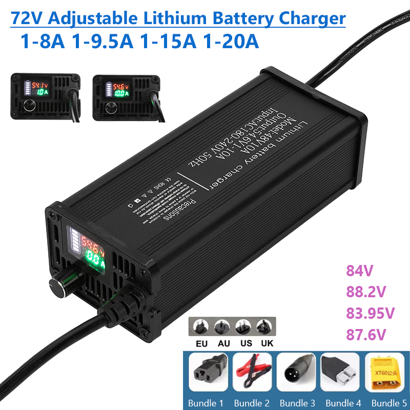 72V 15A Fast Charger - 72V verstelbare lithiumbatterijlader 1-8A 1-9.5A 1-15A
